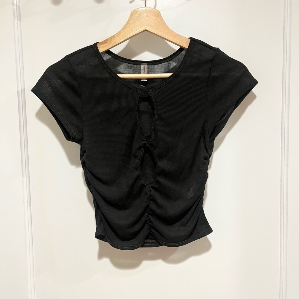 Free People Black Short Sleeve Cutout Tee XS